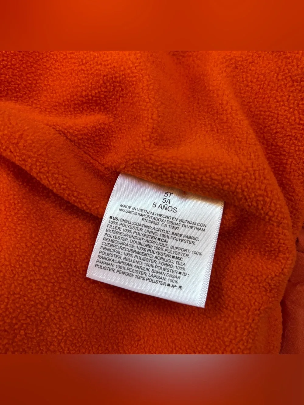Old Navy Size 5T Red Puffer Fleece Lined Vest Sleeveless Jacket Pockets Orange